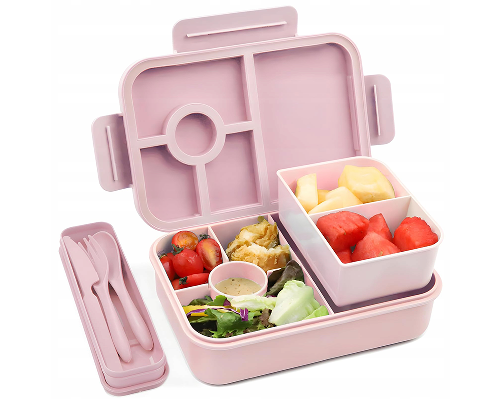 Różowy lunchbox 1300ml ze sztućcami