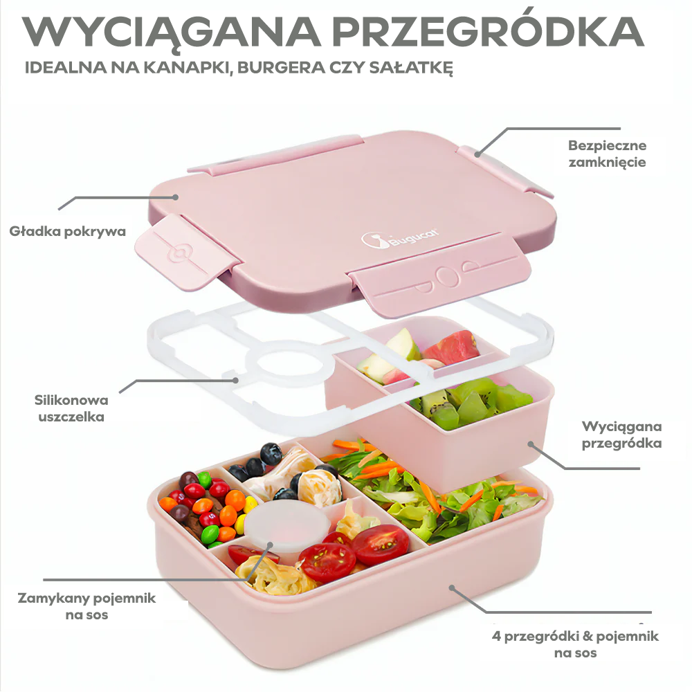 Różowy lunchbox 1300ml ze sztućcami