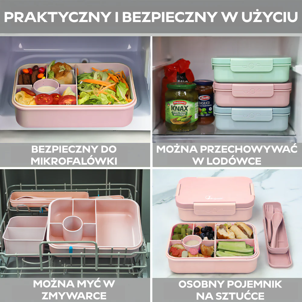 Różowy lunchbox 1300ml ze sztućcami