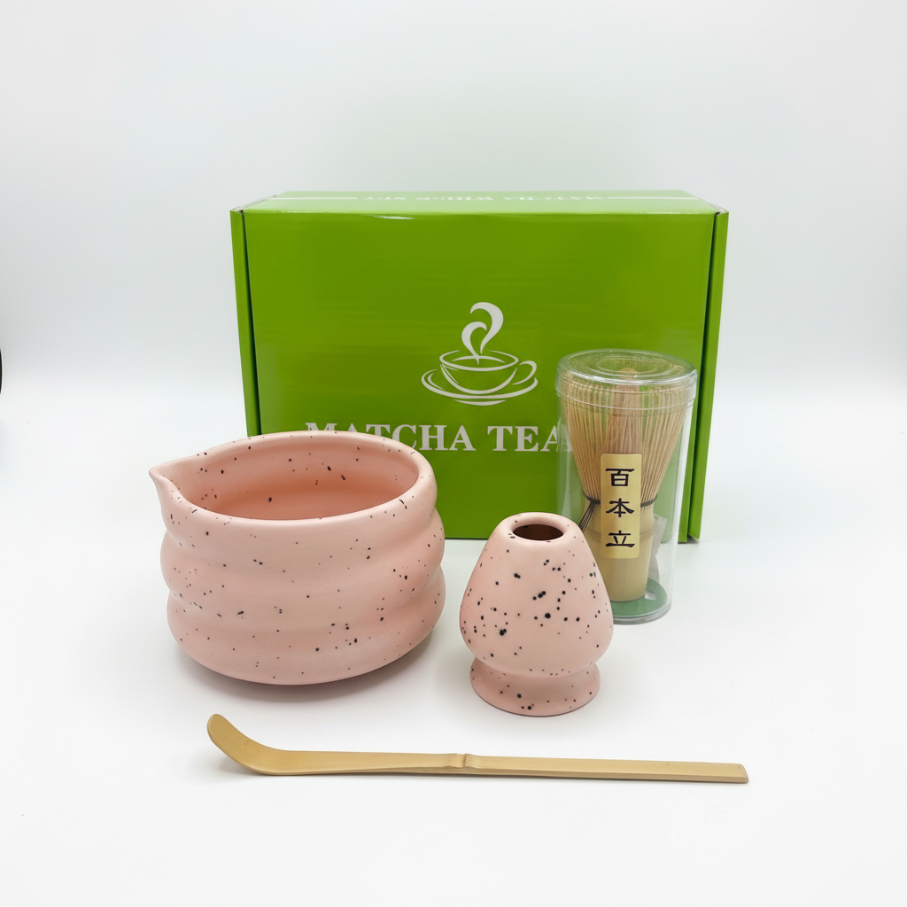 Pink speckled matcha set 4 pieces