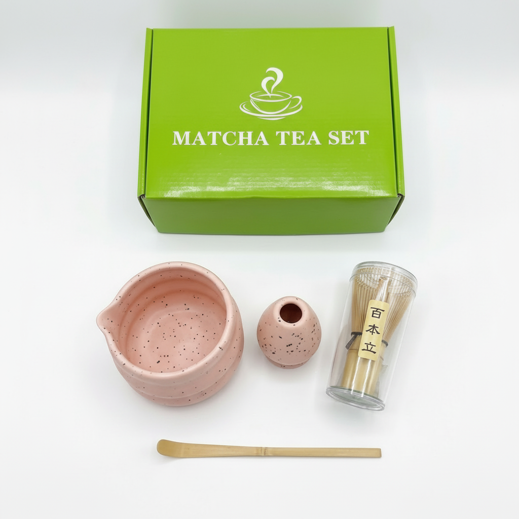 Pink speckled matcha set 4 pieces