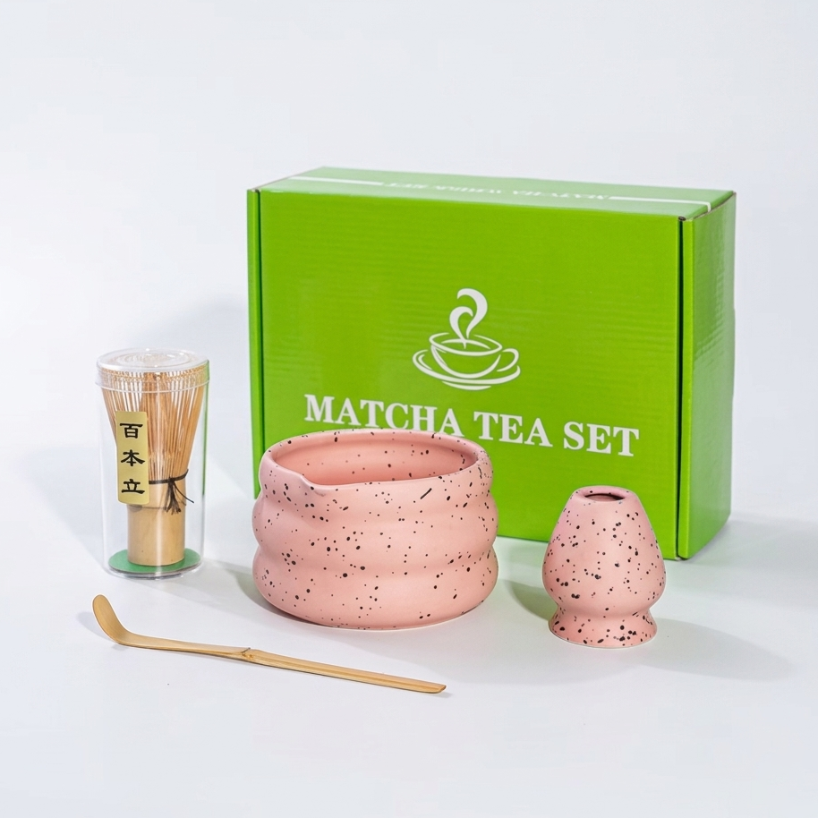 Pink speckled matcha set 4 pieces